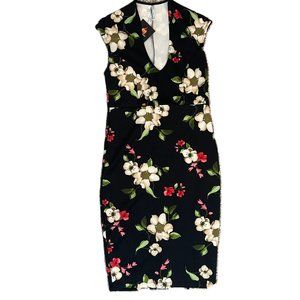 NWT Black Floral Sleeve-less Fitted Dress - Large